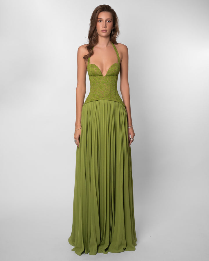 Long Jacquard Dress – Thin Straps & Lace-Up Back