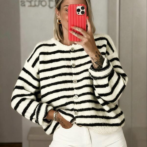 Retro Charm Striped Cardigan