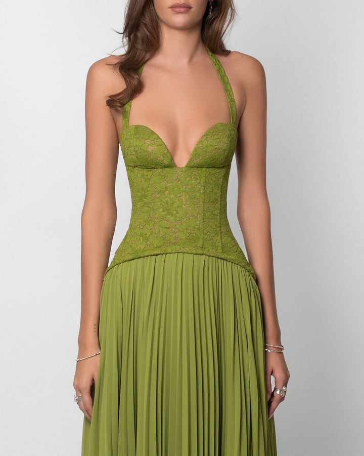 Long Jacquard Dress – Thin Straps & Lace-Up Back