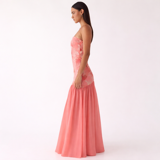 Allana Maxikleid mit Perlenbesatz - Papaya