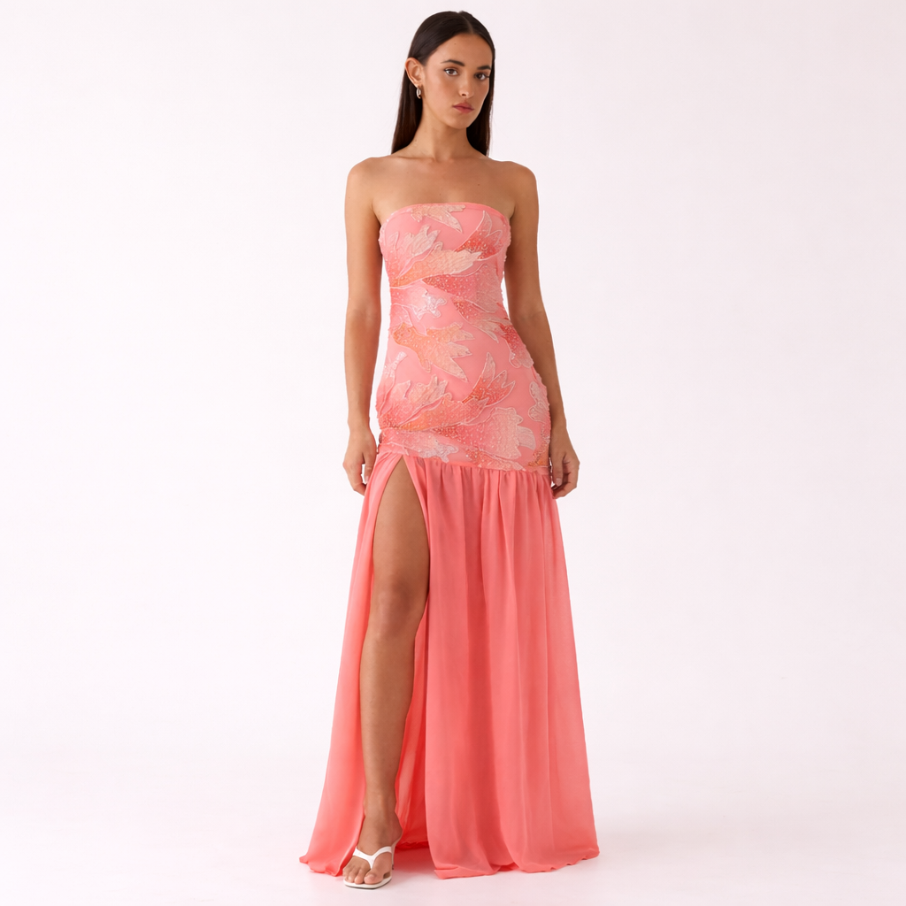 Allana Maxikleid mit Perlenbesatz - Papaya