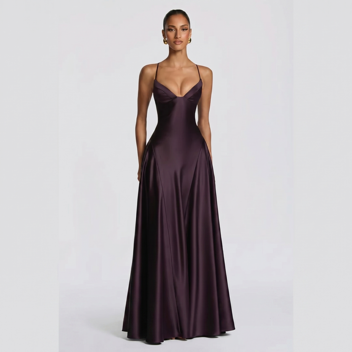 Asterin Maxi Dress with Thin Straps and Lace-Up Back