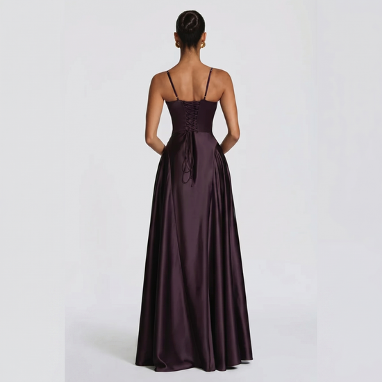 Asterin-Maxikleid mit schmalen Trägern und Schnürung am Rücken