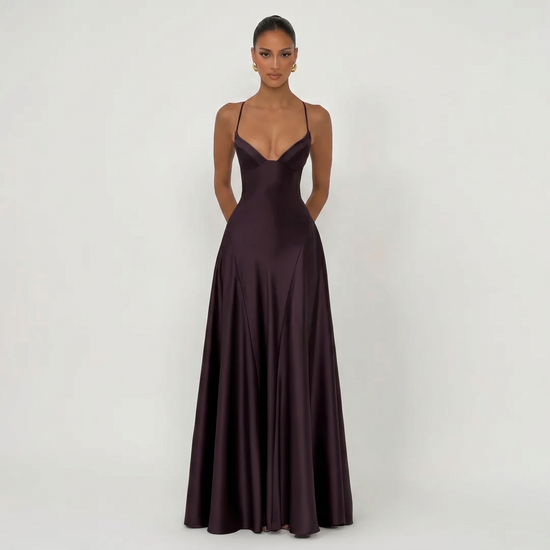 Asterin-Maxikleid mit schmalen Trägern und Schnürung am Rücken