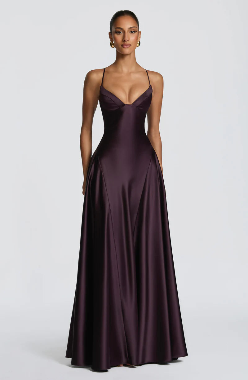 Asterin-Maxikleid mit schmalen Trägern und Schnürung am Rücken