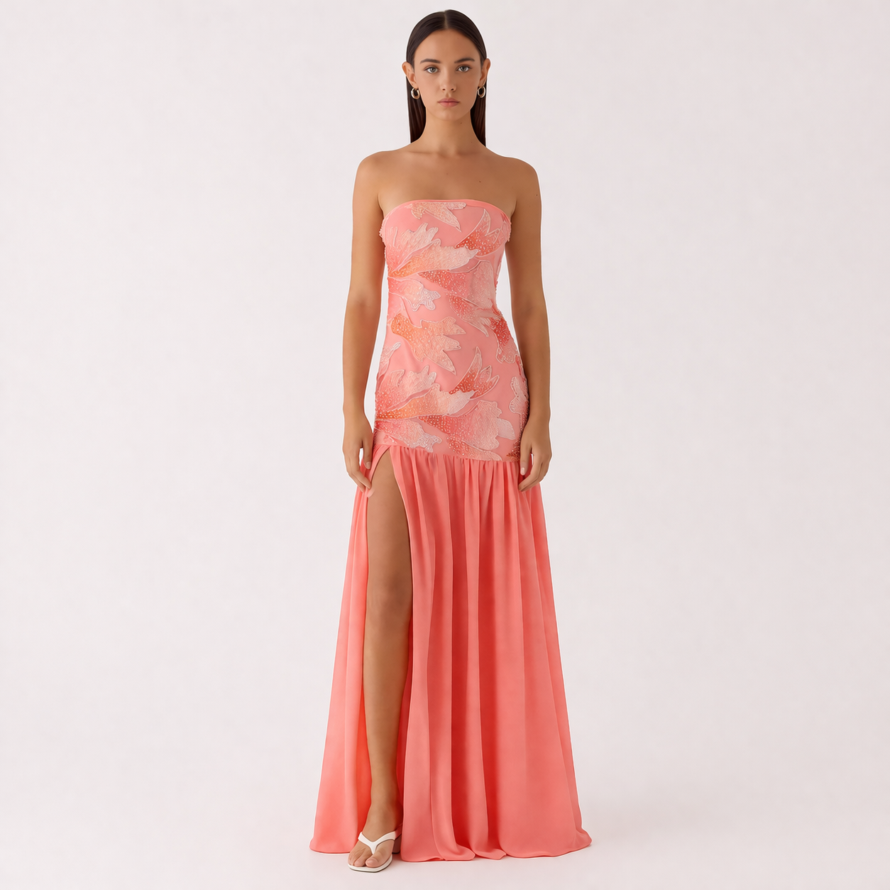 Allana Maxikleid mit Perlenbesatz - Papaya